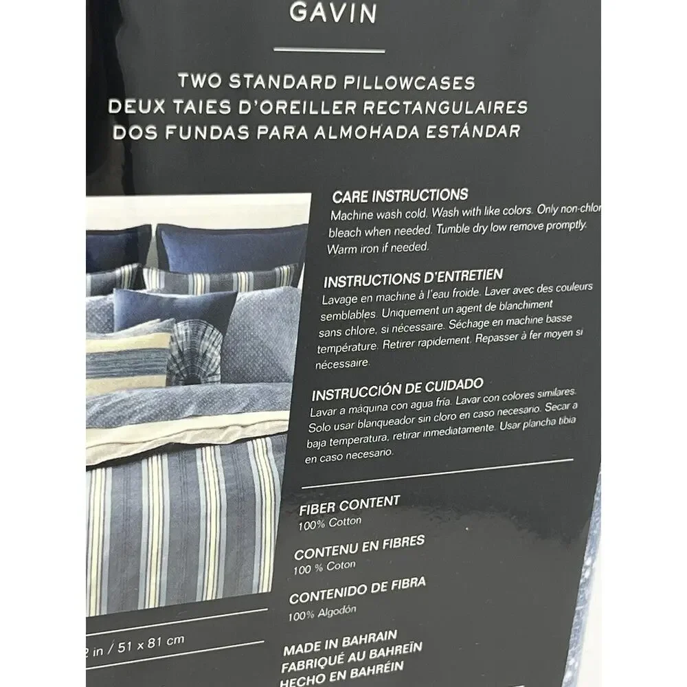 Ralph Lauren Gavin Diamond Standard Pillowcases Set Of 2 Cotton Denim Blue Pair